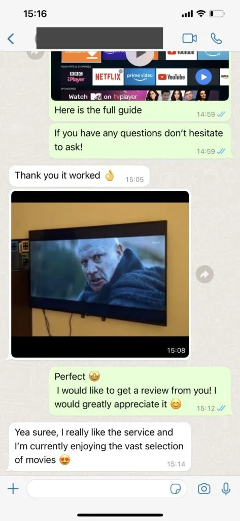 IPTV WhatsApp support voorbeeld 1